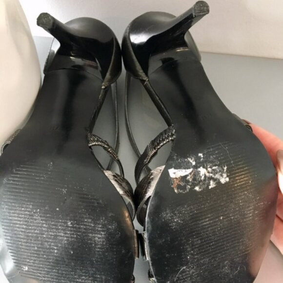 Gorgeous Guess Marciano pewter/silver strappy leather heels size 7.5 - Picture 13 of 16